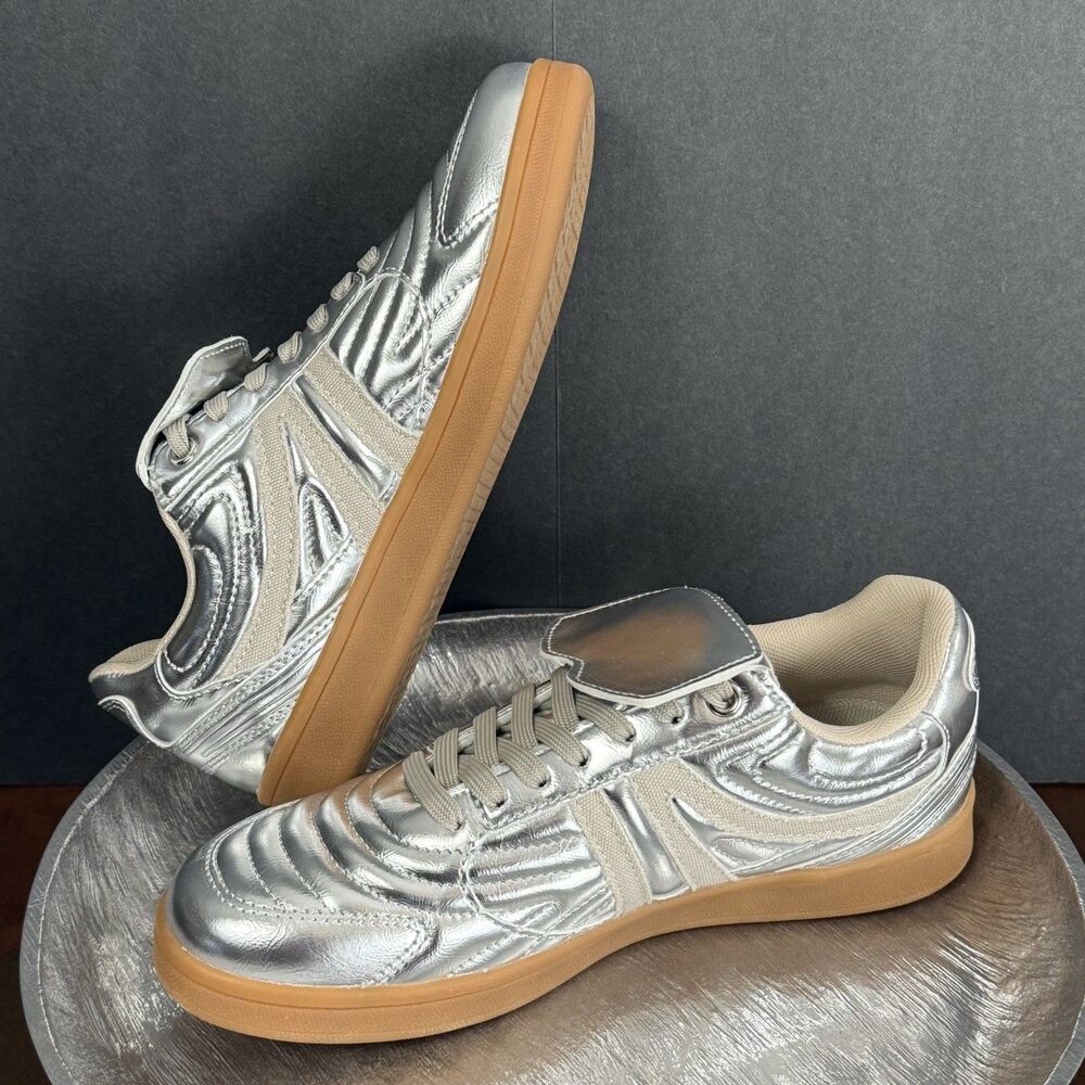 Streatwear Edgy Steve Madden Women Madrid Silver Sneaker Size 6.5 Bujee Glam - Picture 8 of 13